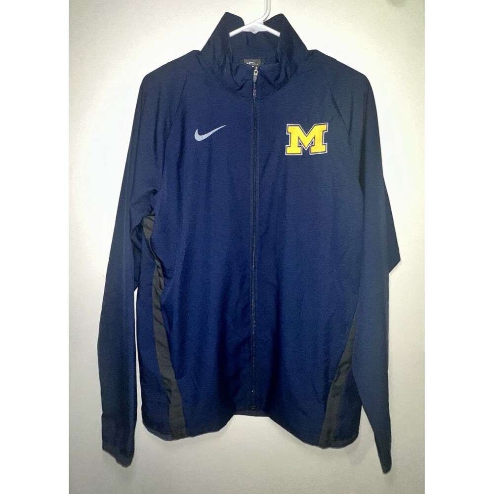 Nike Dri Fit Michigan Wolverines Blue Full Zip Windbreaker Jacket Small Navy